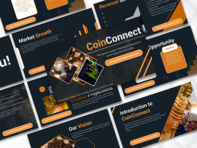 Business analysis presentation for a Crypto brand canva design illustration infographics