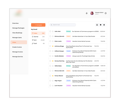 Inbox UI Design dashboard design inbox page ui design messaging product design ui uiux design webdesign