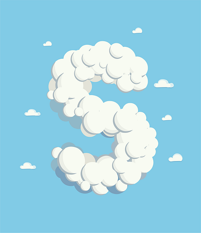 S 3dillustration alphabetdesign bluebackground cloudtypography digitalillustration flatdesign letter lettering letters logo s skytypography softclouds vectorart