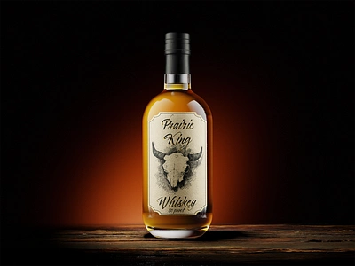 Prairie King - Whiskey Label Design bottle bottle design bottle designer branding design graphic design illustration label label design label designer photoshop spirit vintage western whiskey whiskey design whisky