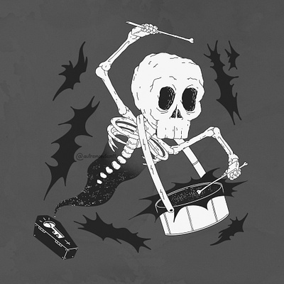 Skeleton Drummer Illustration black and white black and white drawing dark art dark artist digital illustration illustration illustrator montreal artist skelet skeleton skeleton art skeleton drawing skeleton illustration skeleton tattoo skull spooky tattoo tattoo artwork tattoo design