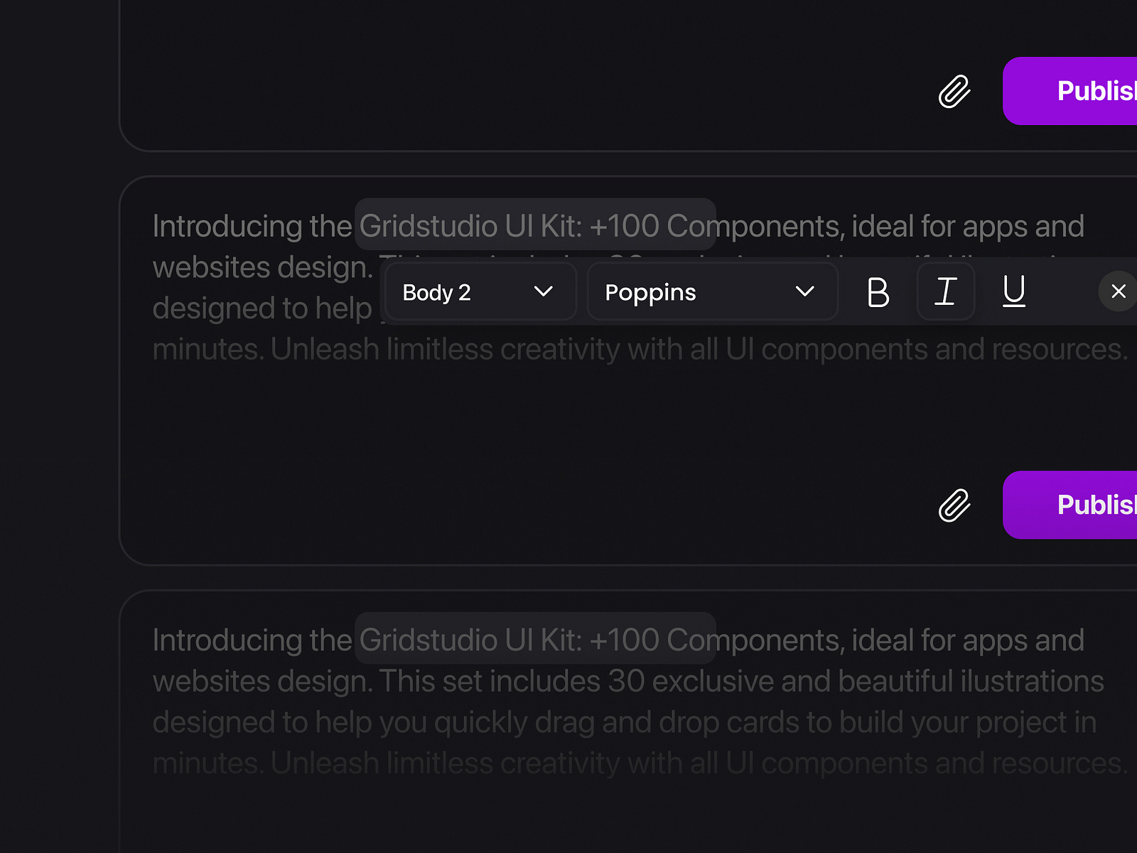 Rich text editor UI Component by Juan Buitrago on Dribbble