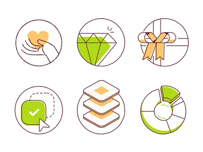 Iconography branding chart check diamond gift heart icon icon design iconography illustration illustrator minimal simple stack vector