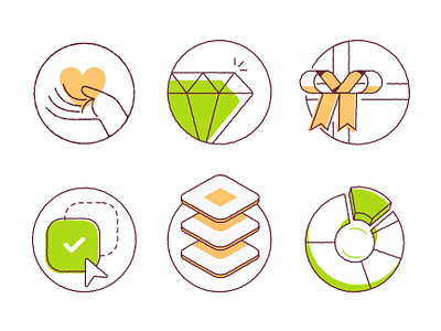 Iconography branding chart check diamond gift heart icon icon design iconography illustration illustrator minimal simple stack vector