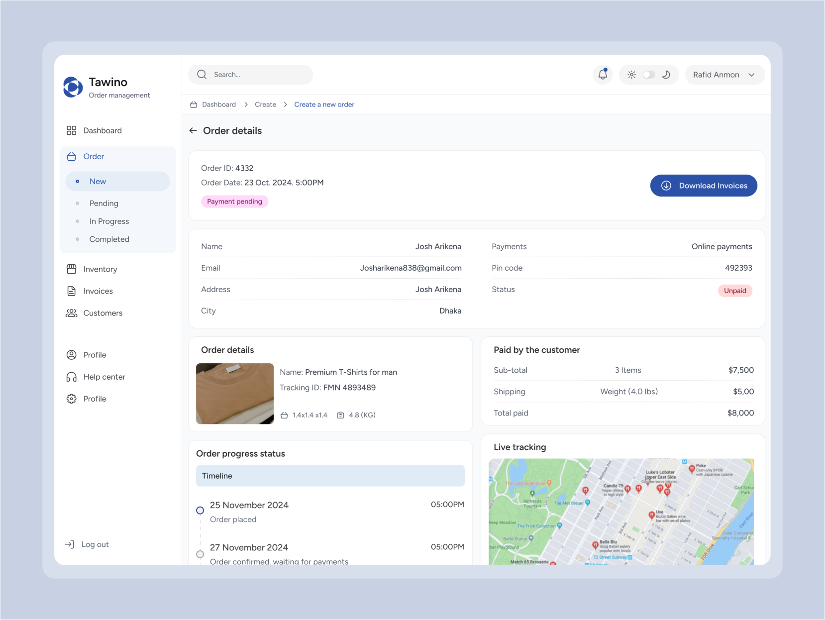 Order management UI app ui design ui user interface design ux ux design