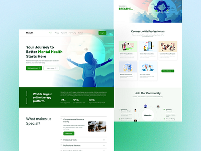 Mental Health- Landing Page Design digitalhealthdesign healthtechui mentalhealthdesign mentalhealthuiux mentalwellness mindfulux ui uiuxcasestudy