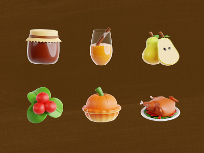 Thanksgiving 3D Icon Pack 3d 3d blender 3d icon blender drink eklip studio food graphic assets graphic design grateful icon icons pilgrims pumpkin thanksgiving