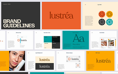 Lustréa - Logo & Brand Identity Design 🌞✨ aero beauty parlour brand design brand identity brandbook branding colorful branding colorpalette design graphic design logo logo mark minimal mnakeup modern design popular rebrand redesign skincare suncare