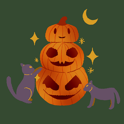 The end of Spooky Season cats colorful halloween illustration moon pumkin stars witchy