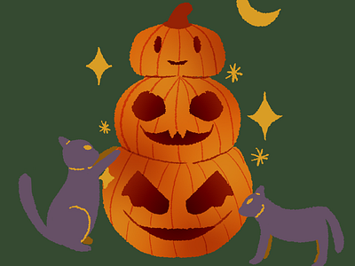 The end of Spooky Season cats colorful halloween illustration moon pumkin stars witchy