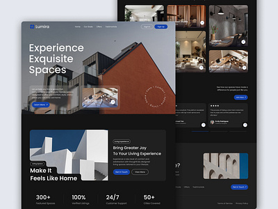 Lumira - Co-working Space Landing Page branding dark design landing page portfolio ui web web design