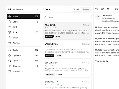 Shadcn/ui - Inbox UI Design app design app designer app ui ux design design figma template figma uiux inbox design message app design modern app design modern design saas design saas web app saas website design web app design web app designer website design