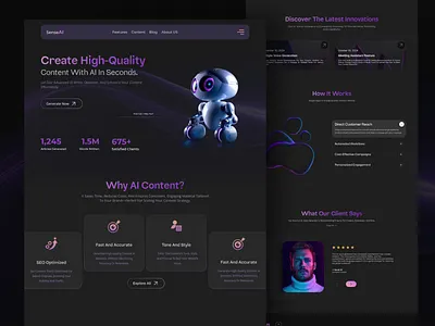 AI Content Creator Landing Page ai branding content figma figma landing page figma webdesign lanidng page ui uiux uiux design ux web design