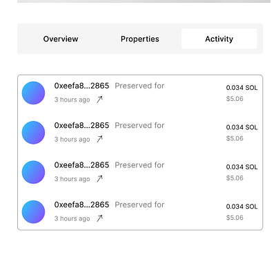 Transaction activity for a web3 project ui