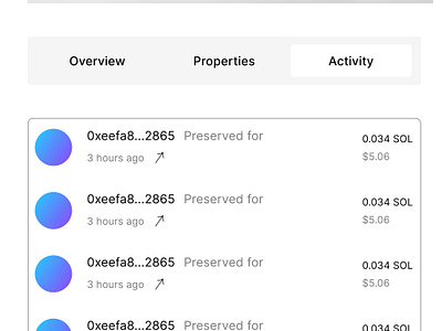 Transaction activity for a web3 project ui