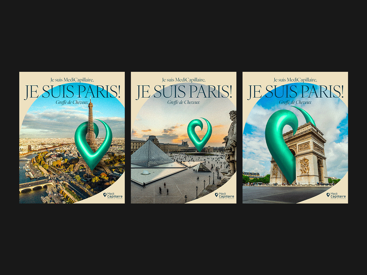 Je suis Paris! - MediCapillaire branding design fake out of home fooh france graphic design instagram paris poster