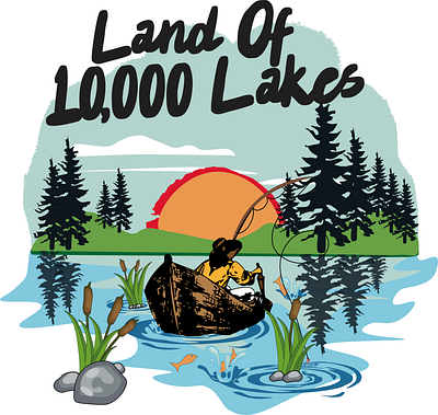 Minnesota 000 lakes adventure design digitalart fisherman fishing forest landscape illustration lakeside minnesota nature nature illustration outdoors pine trees sunset vector wilderness wildlife