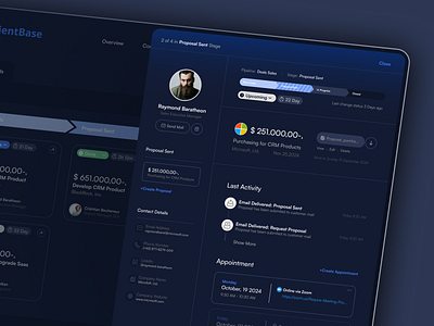 Detail Proposal Card🗒️ account app blue branding business canban clean contact dark dark mode design flat funneal icon illustration pipeline profile sales simple ui