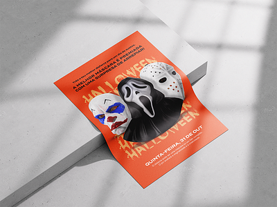 Halloween 3d design graphic design halloween mask orange panic poster