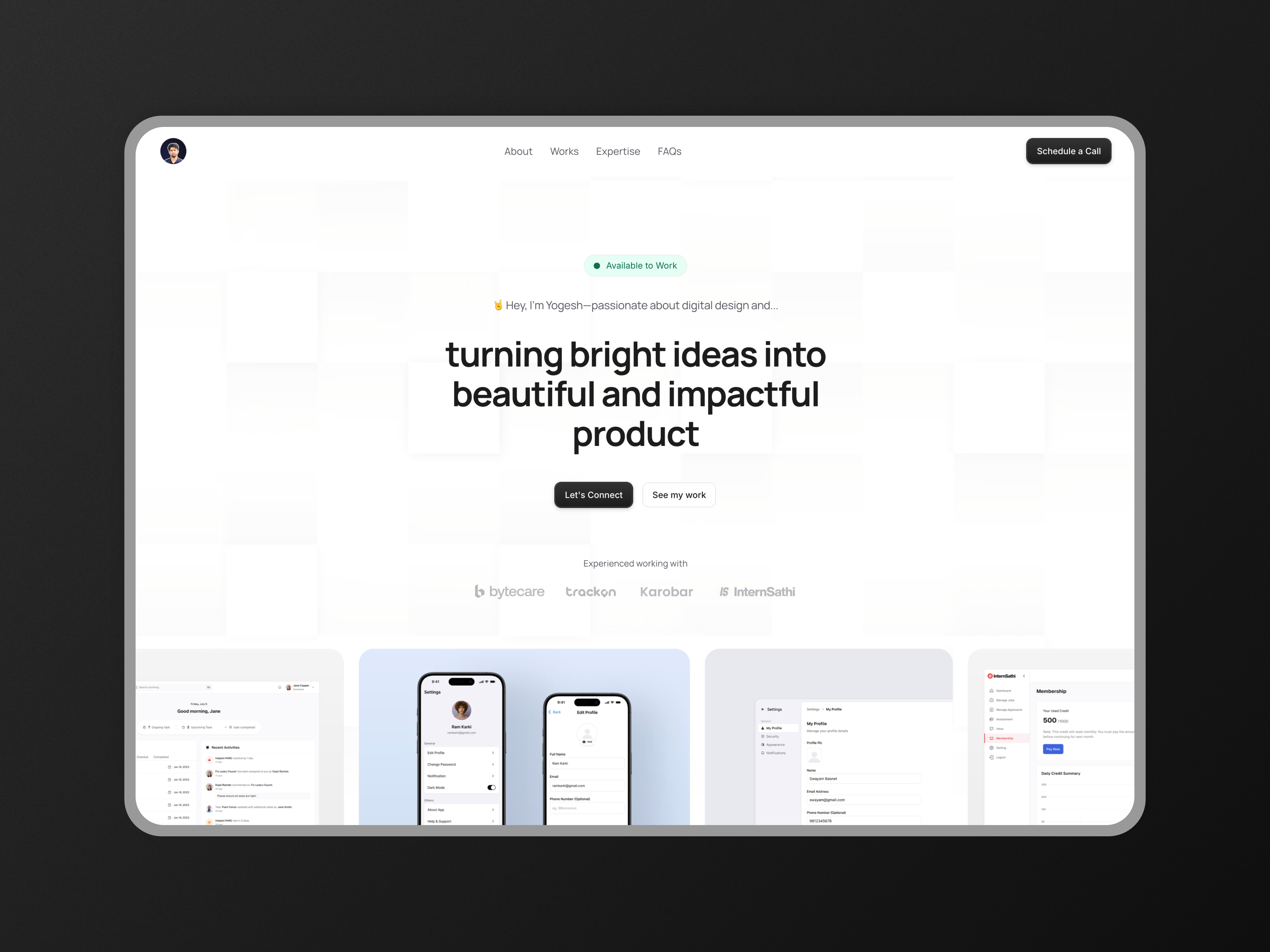Hero Section - Portfolio Site clean creative design hero section personal site portfolio ui web design