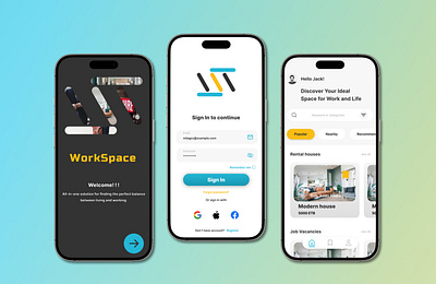 WorkSpace app branding graphic design ui