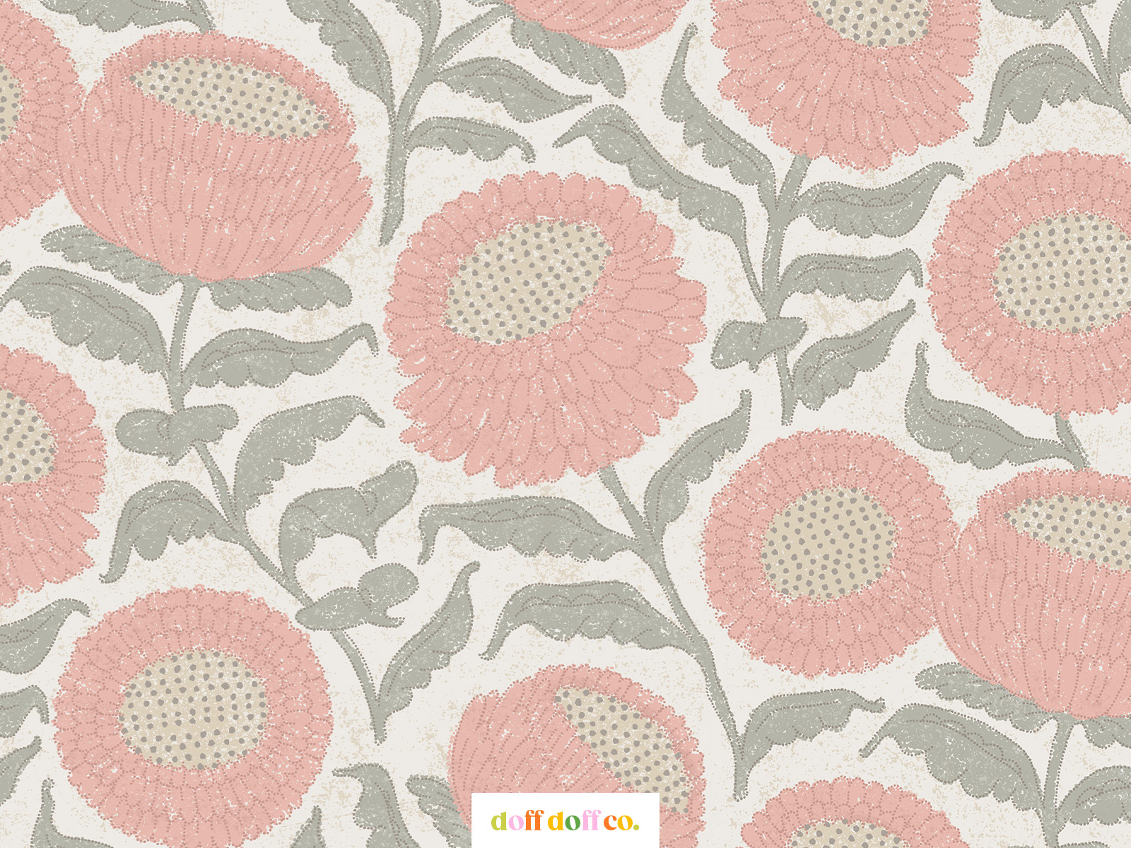 Farmhouse Folk Floral Blooms digital illustration fabric folk floral halfdrop nursery decor procreate stippling surface design wallpaper