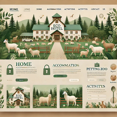 Lending Page for Eco-Hotel eco hotel natural petting zoo ui design