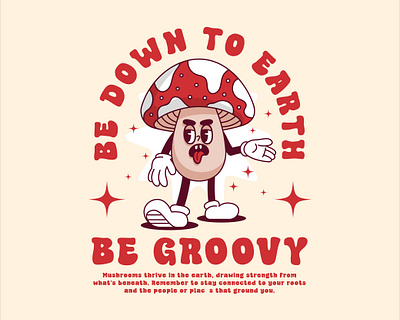 GROOVY MUSHROOM art branding cartoonmascot character characterdesign clothing cute art graphic design illustration merchdesign mushroom mushroom cartoon retro retro character retromascot retrostyle tshirtdesign