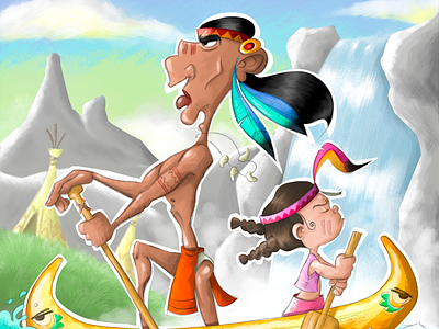 Father and Daughter Comanche Indians book cartoon character children concept art drawing editorial fantasy illustration indians