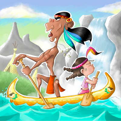 Father and Daughter Comanche Indians book cartoon character children concept art drawing editorial fantasy illustration indians