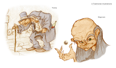 Tramp & Magician beggar cartoon character drawing illustration pencil photoshop sketch tarditional tramp