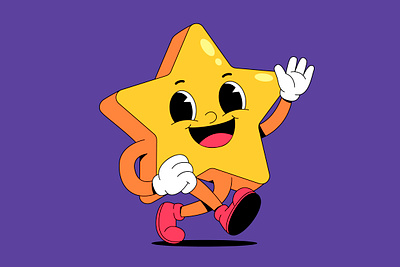 Walking star branding cartoon character colorful cute design graphic design illustration logo mascot retro star ui