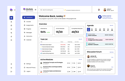 Clean and Intuitive LMS Dashboard case study dashboard design education experience design interaction design lms minimal design ui uiux university web design