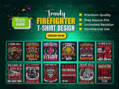 Firefighter T-Shirt Design Bundle. shirt bundle