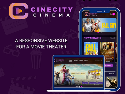 CINECITY CINEMA RESPONSIVE MOVIE THEATER - WEBSITE LADING PAGE design figma graphic design landing page photoshop ui ui ux user interface website website design