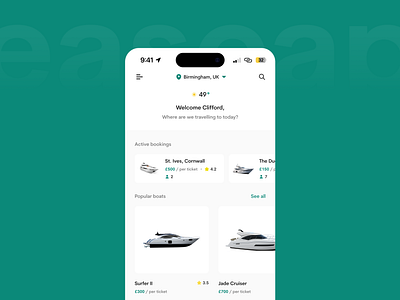 Seascape — Seafaring app app design boat booking booking branding clean ui clifford elega design exploration graphic design logo sea sea faring seascape ui ux