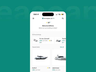 Seascape — Seafaring app app design boat booking booking branding clean ui clifford elega design exploration graphic design logo sea sea faring seascape ui ux