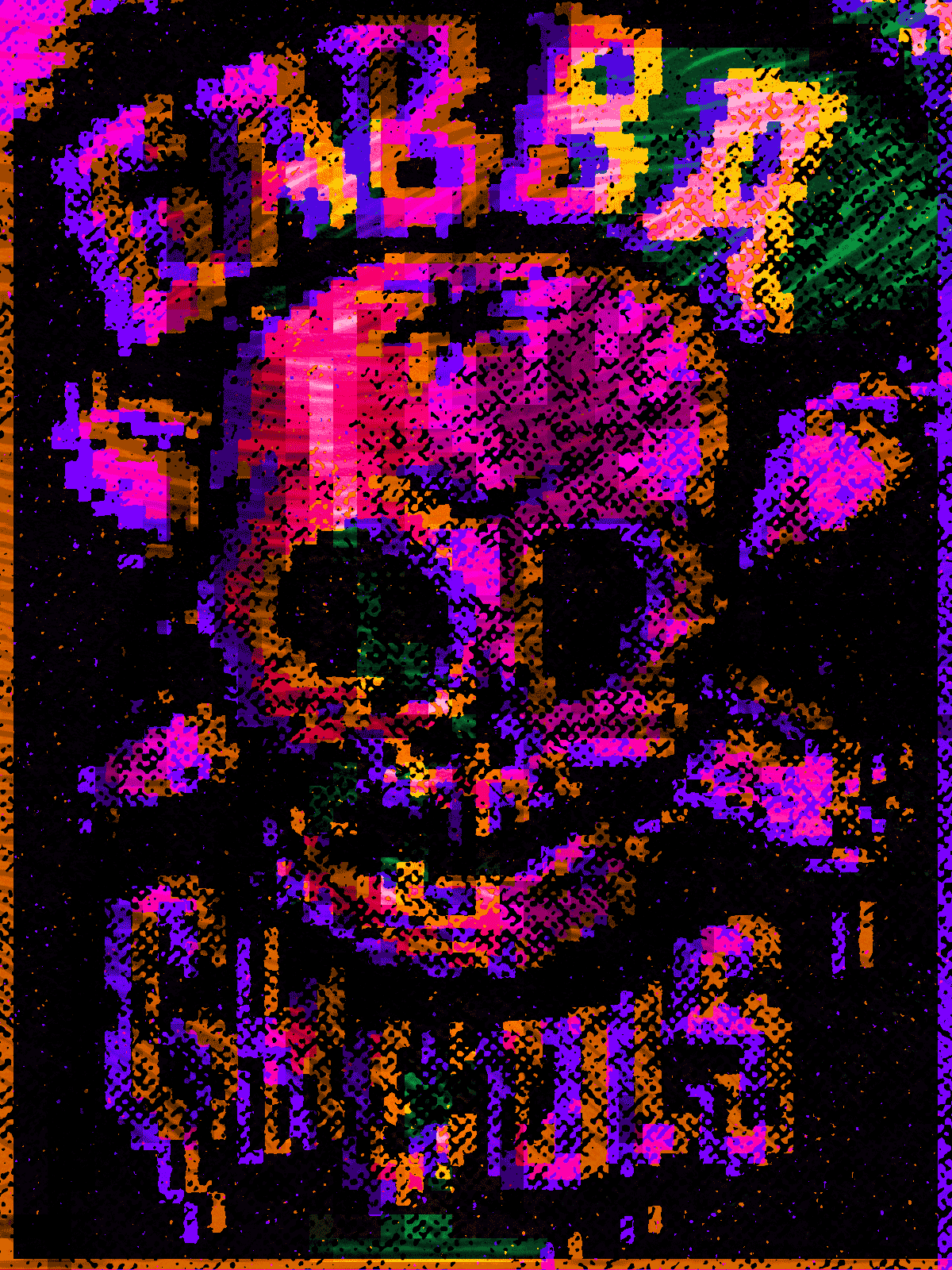 Dark Neon Pixel Grunge dark graphic design grunge illustration neon overprint pixel poster print sausage skull