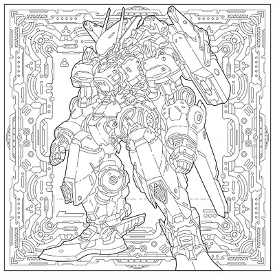 Fantasy robot mecha for adult coloring book adult coloring