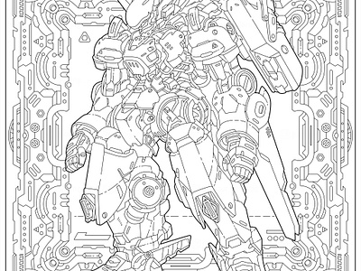 Fantasy robot mecha for adult coloring book adult coloring