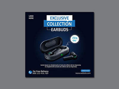 EARBUDS-Social Media Post\Ad Design branding creative design earbuds ad design earbuds banner design earbuds social media post design facebook post graphic design instagram post print product design template