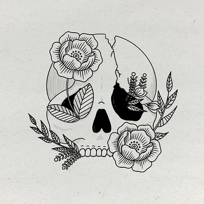 Skull Illustration flower graphic design illustration linework skull tattoo