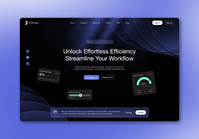 FlowForge - SaaS WebDesign Concept 3d animation branding darkmode design graphic design logo motion graphics saas ui webdesign website