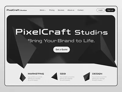 PixelCraft: UI Design. abstract branding design figma graphic design illustration inspiration landing page logo ui uidesign web webdesign