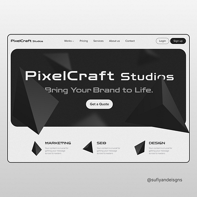 PixelCraft: UI Design. abstract branding design figma graphic design illustration inspiration landing page logo ui uidesign web webdesign