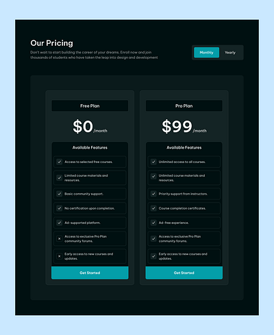 Pricing dashboard design landing page ui landingpage pricing page pricing section product design saas saas landing page ui uiux design webdesign