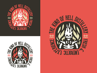 The King of Hell Distillery Logo alcohol badge beverage branding creative distillery emblem graphic design icon illustration liquor logo logo design retro spirits vintage whiskey