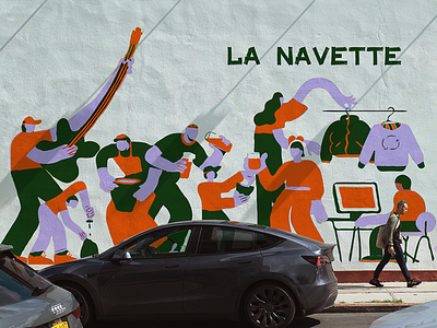 La Navette Mural adobe illustrator concept design design flat design freehand drawing grafiti graphic design illustration mural vector design