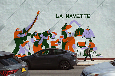 La Navette Mural adobe illustrator concept design design flat design freehand drawing grafiti graphic design illustration mural vector design