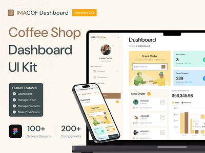 Imacof Dashboard - Coffee Shop Sales Management UI Kit analytics coffee coffee shop dashboard design inventory order management premium ui kit products restaurant ui ui kit ux